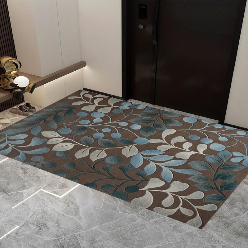 Crystal Velvet Leaf Flower Vine Area Rug Light Floor Mat