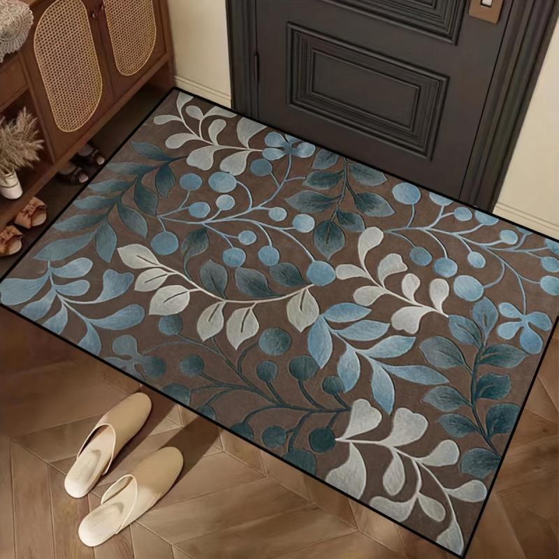 Crystal Velvet Leaf Flower Vine Area Rug Light Floor Mat