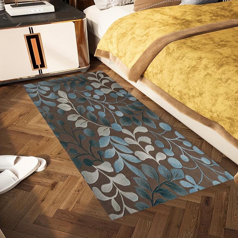Crystal Velvet Leaf Flower Vine Area Rug Light Floor Mat