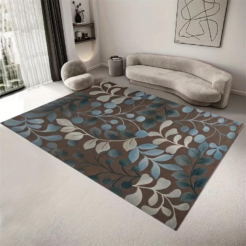 Crystal Velvet Leaf Flower Vine Area Rug Light Floor Mat
