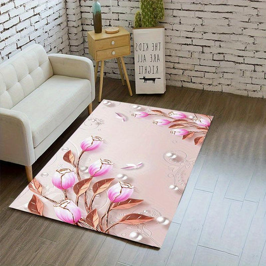 Stylish Flower Living Room Rug - Elegant Home Decor Accent