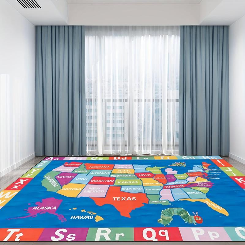 Elementary Map Area Rug for Kids Educational Carpet