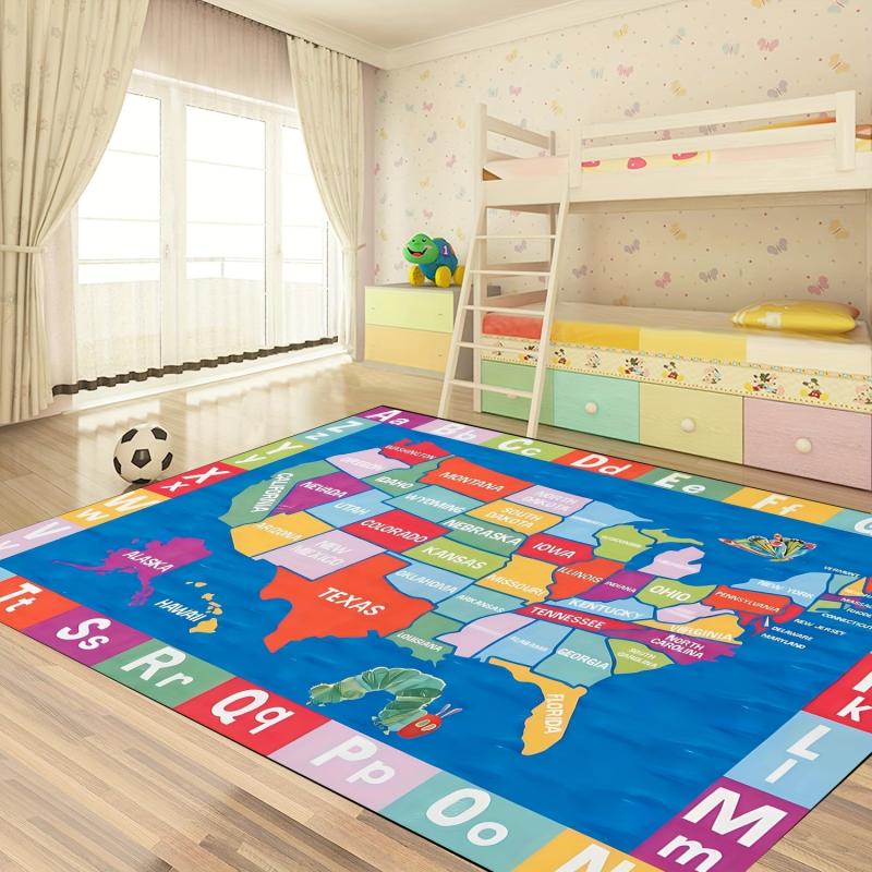 Elementary Map Area Rug for Kids Educational Carpet