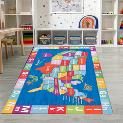Elementary Map Area Rug for Kids Educational Carpet