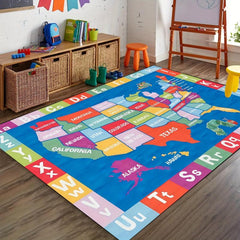 Elementary Map Area Rug for Kids Educational Carpet