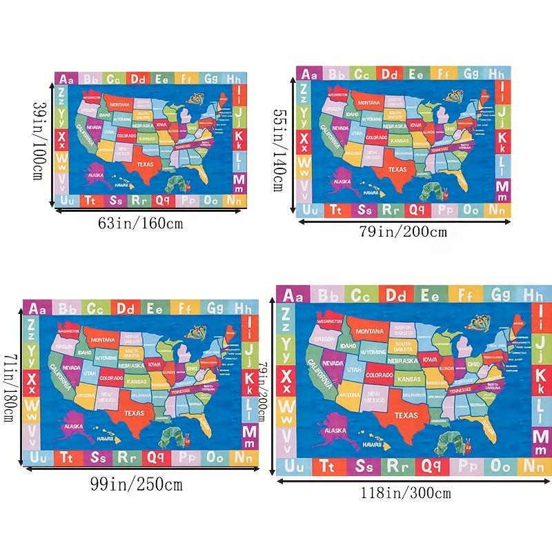 Elementary Map Area Rug for Kids Educational Carpet