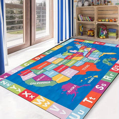 Elementary Map Area Rug for Kids Educational Carpet