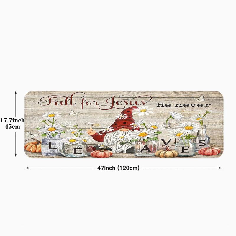 Gnome Red Hat Daisy Kitchen Rug Halloween Pumpkin Pattern Carpet Mat