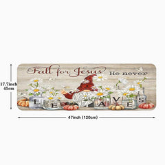 Gnome Red Hat Daisy Kitchen Rug Halloween Pumpkin Pattern Carpet Mat