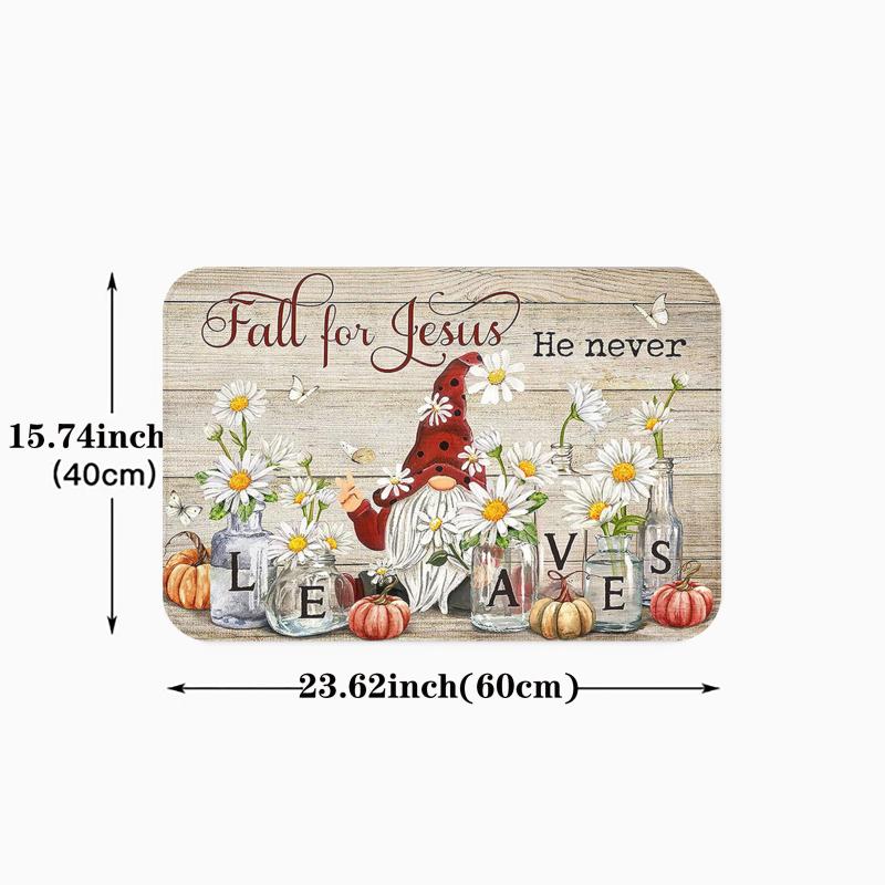 Gnome Red Hat Daisy Kitchen Rug Halloween Pumpkin Pattern Carpet Mat