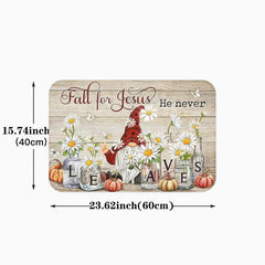 Gnome Red Hat Daisy Kitchen Rug Halloween Pumpkin Pattern Carpet Mat