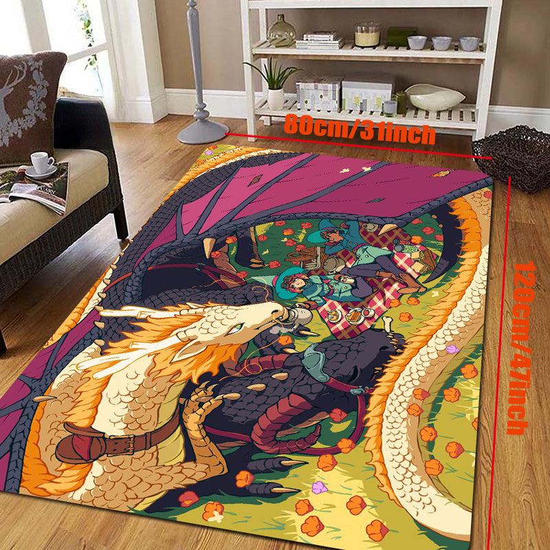 Anime Dragon Print Area Rug Non Slip Floor Mat Teen Room Decor Soft Rug