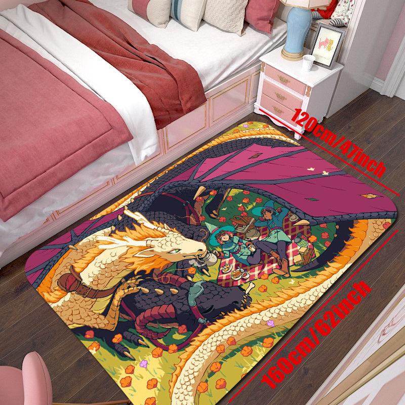 Anime Dragon Print Area Rug Non Slip Floor Mat Teen Room Decor Soft Rug