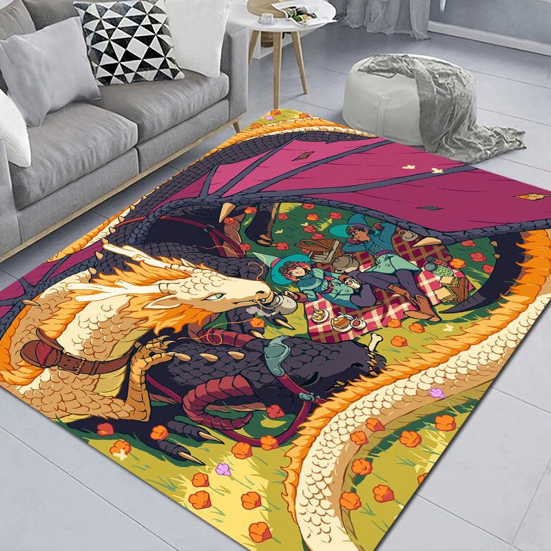 Anime Dragon Print Area Rug Non Slip Floor Mat Teen Room Decor Soft Rug