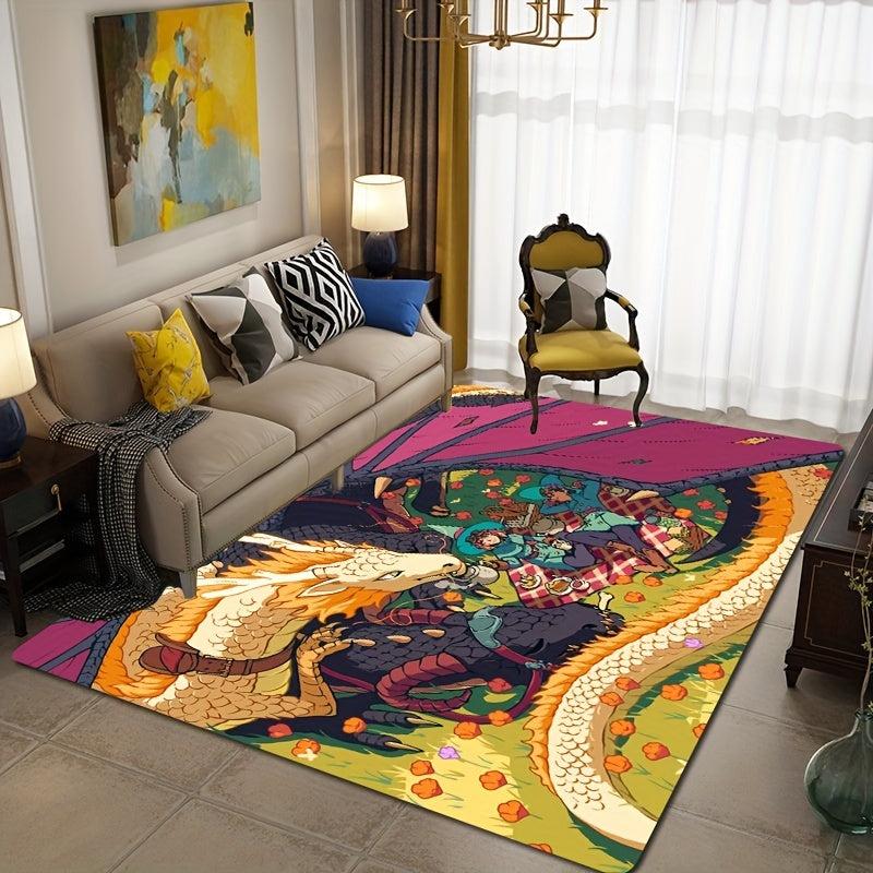 Anime Dragon Print Area Rug Non Slip Floor Mat Teen Room Decor Soft Rug