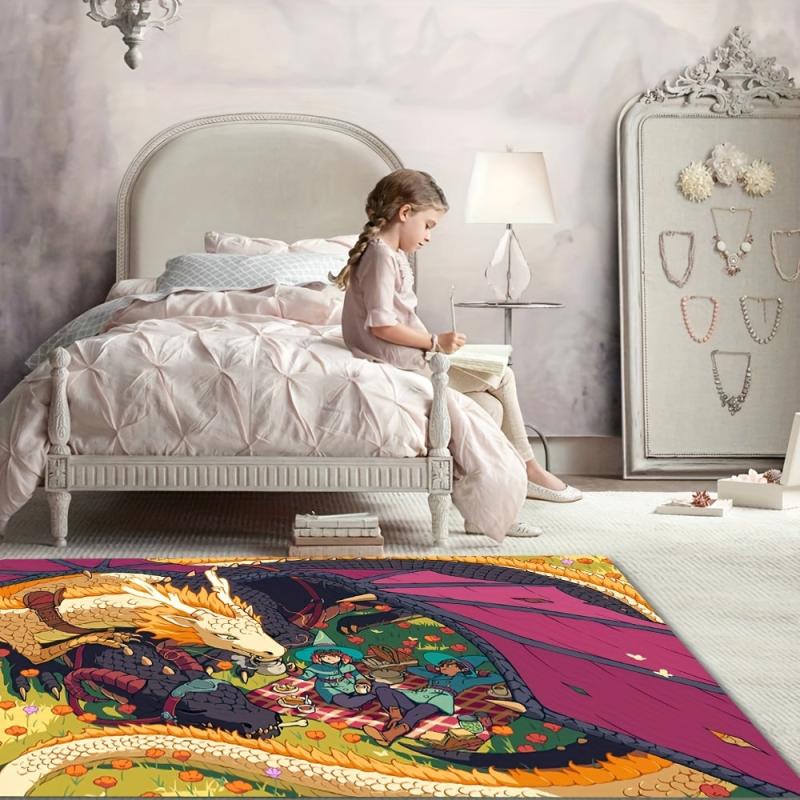 Anime Dragon Print Area Rug Non Slip Floor Mat Teen Room Decor Soft Rug