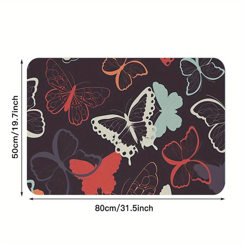 Psychedelic Butterfly Bath Mat Rug Ultra Soft Non Slip Bathroom Rugs