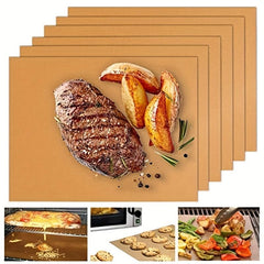 6pcs Copper Non Stick Oven Mats Heat Resistant BBQ Grill Mats