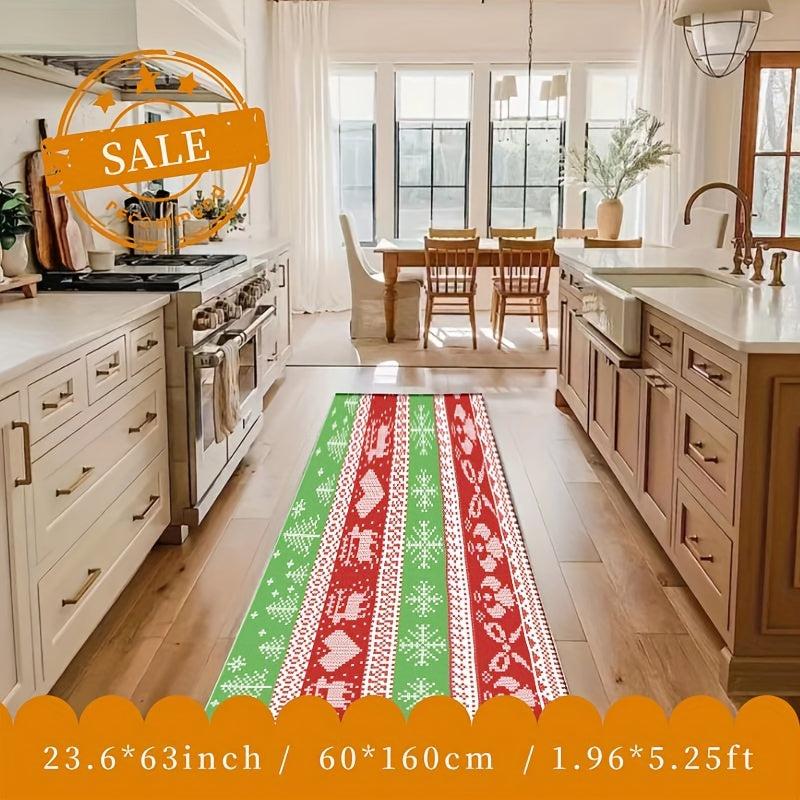 Merry Christmas Hallway Area Rug - Washable Polyester Long Carpet