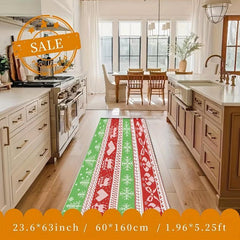 Merry Christmas Hallway Area Rug - Washable Polyester Long Carpet
