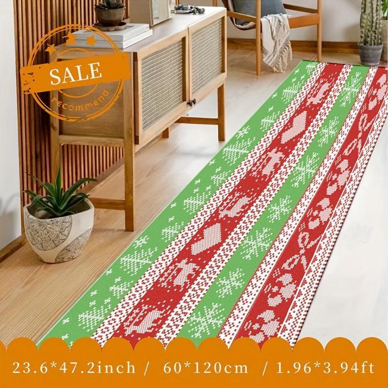 Merry Christmas Hallway Area Rug - Washable Polyester Long Carpet