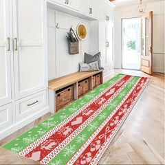 Merry Christmas Hallway Area Rug - Washable Polyester Long Carpet