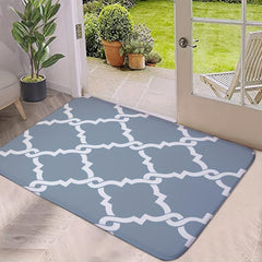Geometric Area Rug & Grid Floor Mat Water Absorbing Anti-Slip Entrance Mat