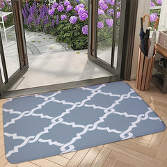 Geometric Area Rug & Grid Floor Mat Water Absorbing Anti-Slip Entrance Mat
