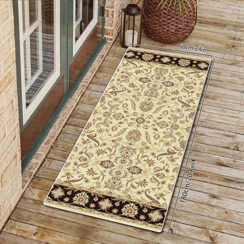 Vintage Floral Area Rug Anti Slip Soft Low Pile Carpet