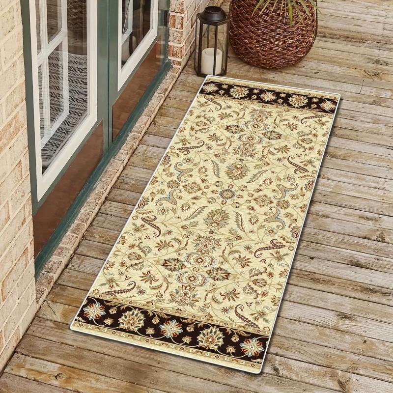 Vintage Floral Area Rug Anti Slip Soft Low Pile Carpet