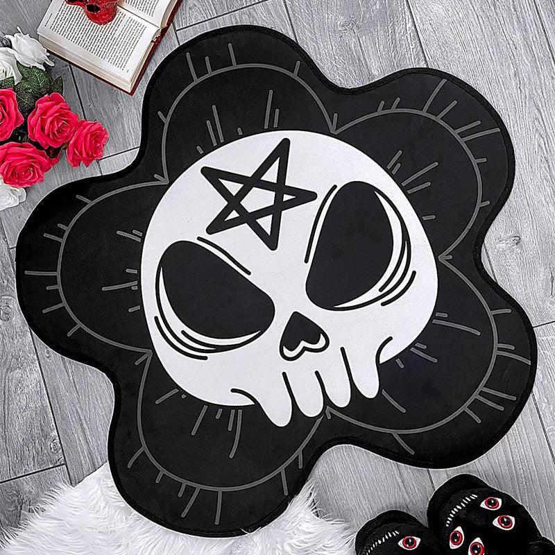Gothic Crystal Velvet Skull Rug Soft Carpet Bedroom Living Room