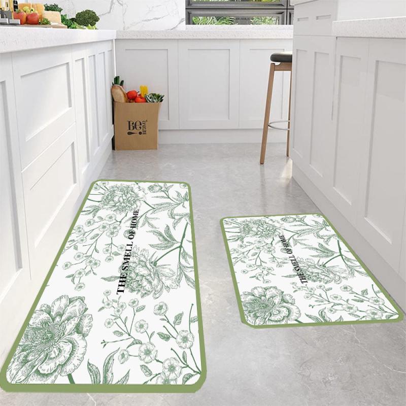 Non Slip Green Flower Kitchen Floor Mat