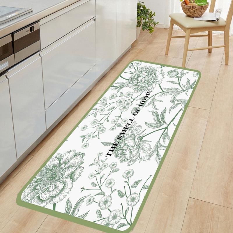 Non Slip Green Flower Kitchen Floor Mat