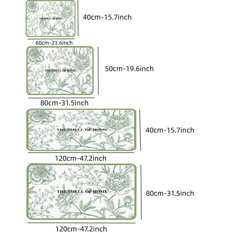 Non Slip Green Flower Kitchen Floor Mat