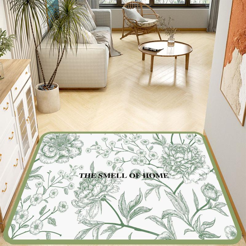 Non Slip Green Flower Kitchen Floor Mat