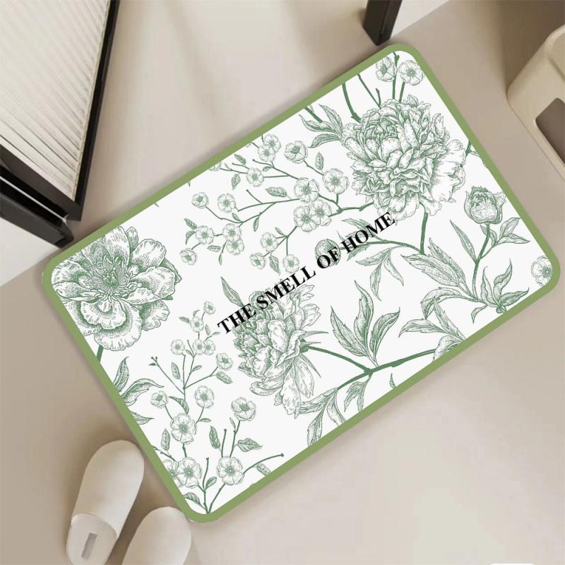 Non Slip Green Flower Kitchen Floor Mat