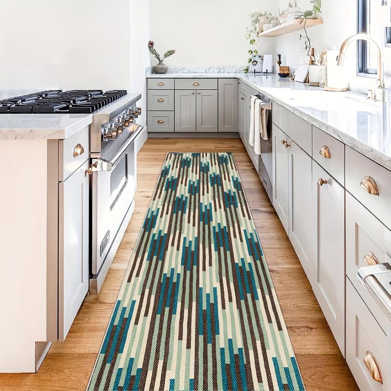 Washable Abstract Runner Rug Non Slip Rubber Backing