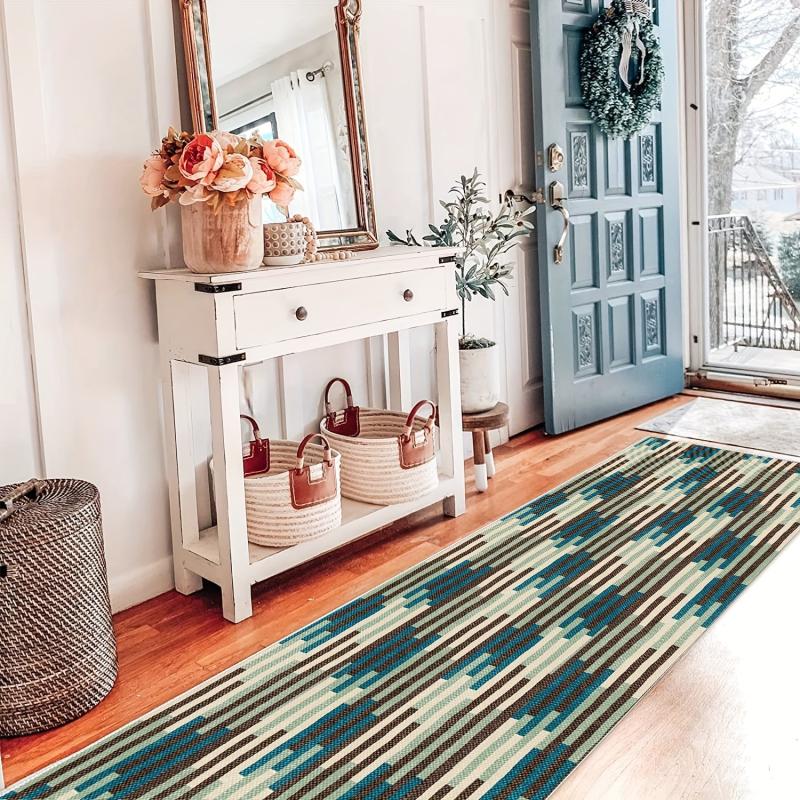 Washable Abstract Runner Rug Non Slip Rubber Backing