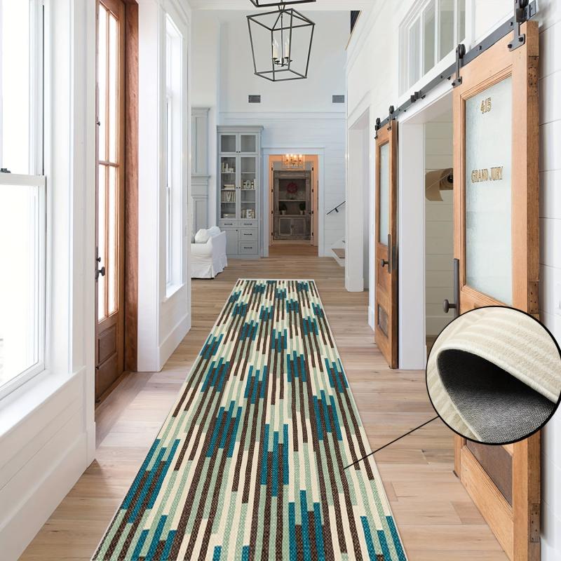 Washable Abstract Runner Rug Non Slip Rubber Backing