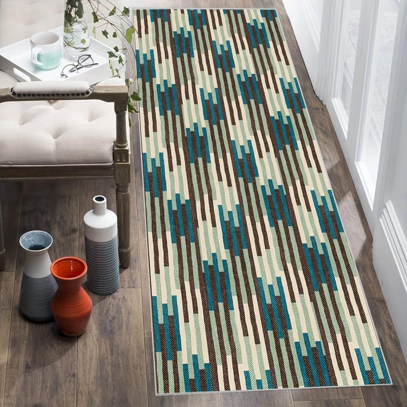 Washable Abstract Runner Rug Non Slip Rubber Backing