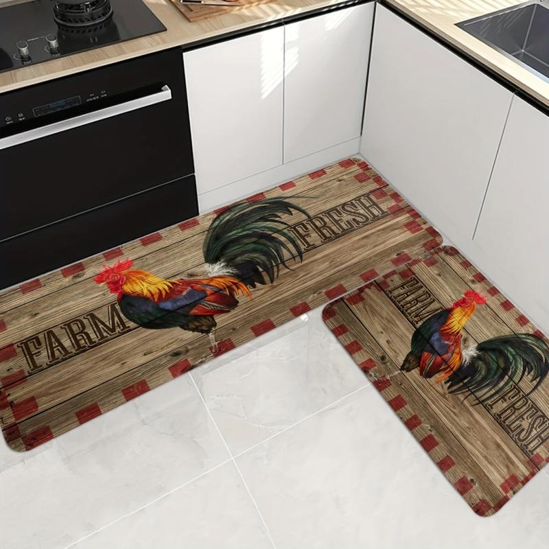 Non Slip Vintage Rooster Kitchen Floor Mat Soft Waterproof Dirt Resistant