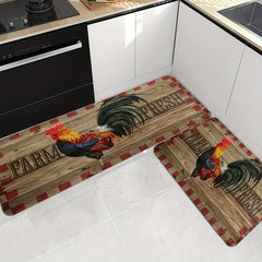 Non Slip Vintage Rooster Kitchen Floor Mat Soft Waterproof Dirt Resistant