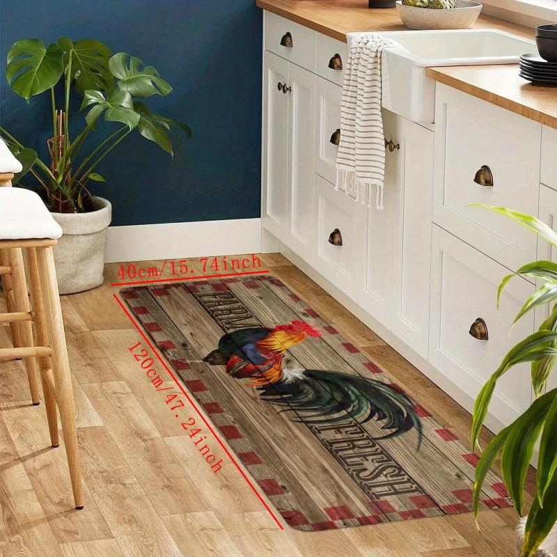 Non Slip Vintage Rooster Kitchen Floor Mat Soft Waterproof Dirt Resistant