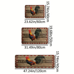 Non Slip Vintage Rooster Kitchen Floor Mat Soft Waterproof Dirt Resistant
