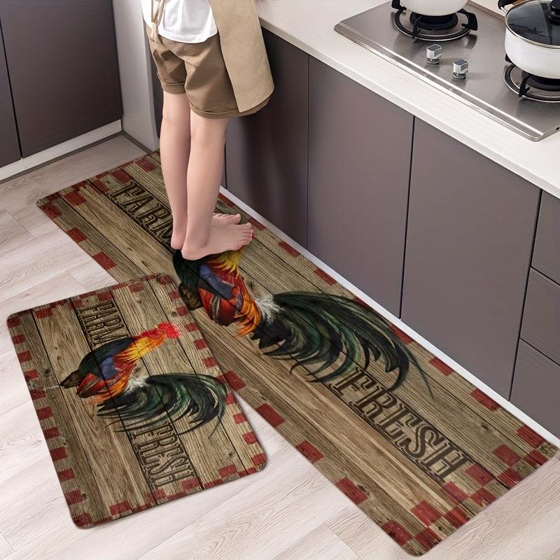 Non Slip Vintage Rooster Kitchen Floor Mat Soft Waterproof Dirt Resistant