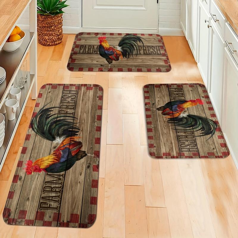 Non Slip Vintage Rooster Kitchen Floor Mat Soft Waterproof Dirt Resistant