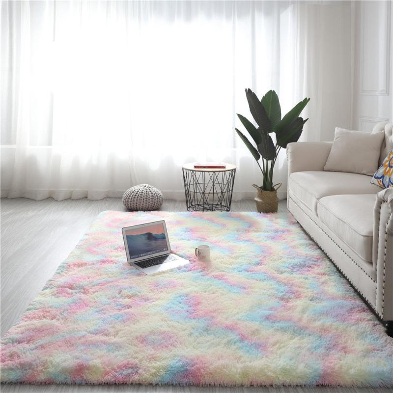 Fluffy Shaggy Area Rug for Living Room Tie Dyed Design