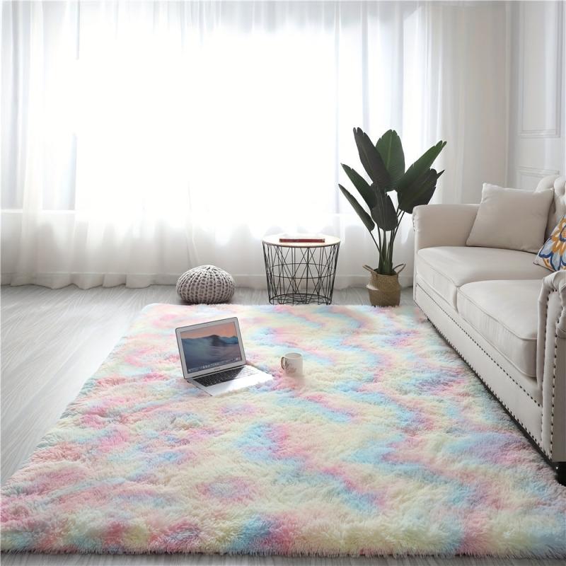 Fluffy Shaggy Area Rug for Living Room Tie Dyed Design