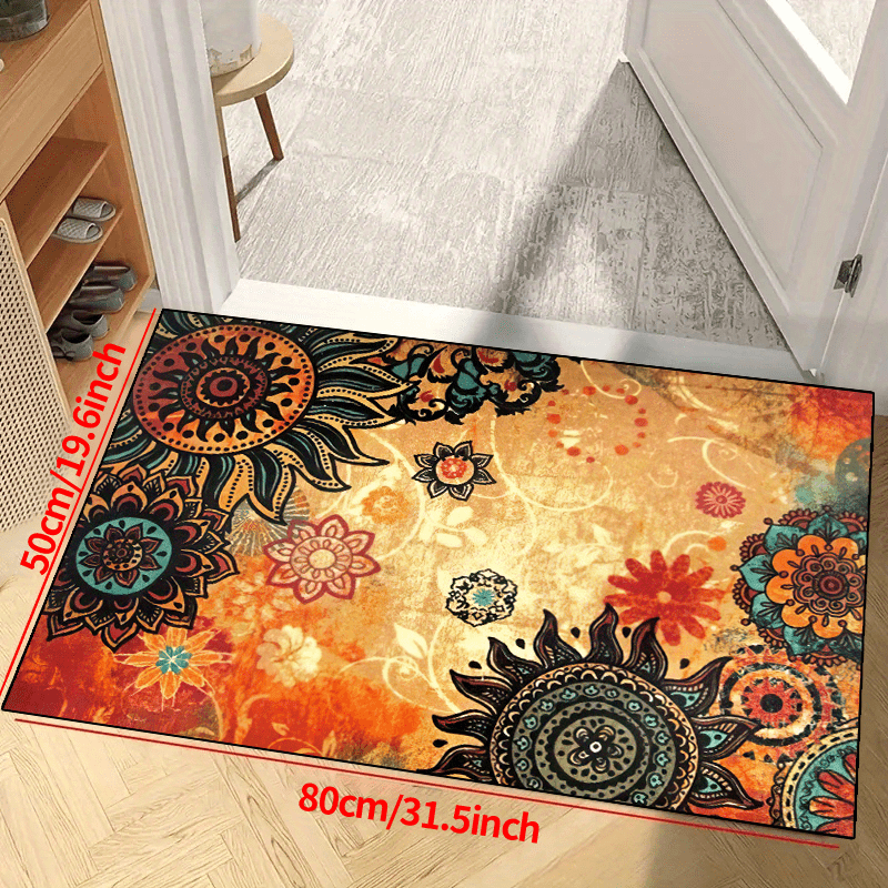 Flowers Print Non-slip Resistant Rug Machine Washable Waterproof Carpet