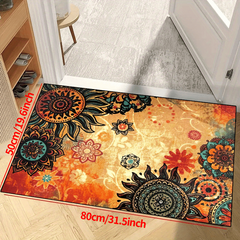 Flowers Print Non-slip Resistant Rug Machine Washable Waterproof Carpet